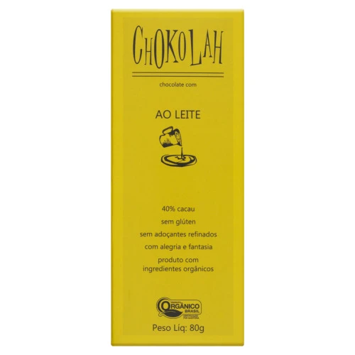CHOCOLATE AO LEITE 40 CACAU ORGÂNICO CHOKOLAH CAIXA 80G 2 UNIDADES