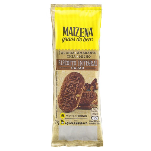 BISCOITO INTEGRAL CACAU MAIZENA GRÃOS DO BEM PACOTE 25G