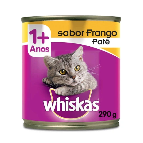PATÊ PARA GATOS ADULTOS 1+ FRANGO WHISKAS LATA 290G