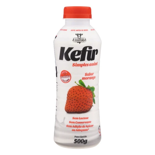 KEFIR PARCIALMENTE DESNATADO MORANGO A LEITERIA GARRAFA 500G