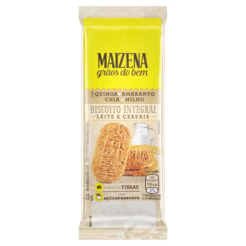 BISCOITO INTEGRAL LEITE E CEREAIS MAIZENA GRÃOS DO BEM PACOTE 25G