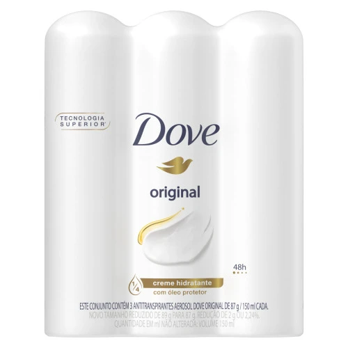PACK ANTITRANSPIRANTE AEROSSOL ORIGINAL DOVE 3 UNIDADES 150ML CADA