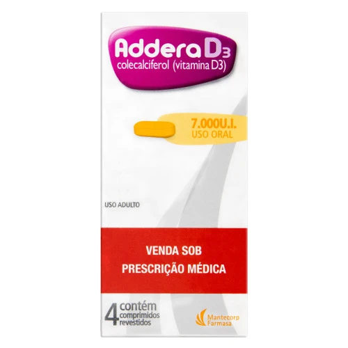 ADDERA D3 7 000UI MANTECORP FARMASA CAIXA 4 COMPRIMIDOS REVESTIDOS