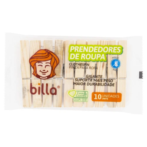 PRENDEDOR DE ROUPA MADEIRA BILLA GIGANTE 10 UNIDADES