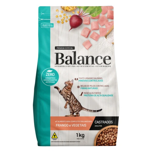 ALIMENTO PARA GATOS CASTRADOS ADULTOS FRANGO E VEGETAIS BALANCE PREMIUM ESPECIAL POUCH 1KG