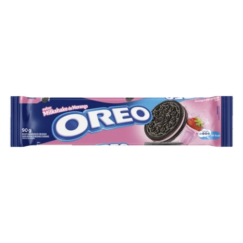 BISCOITO CHOCOLATE RECHEIO MILKSHAKE DE MORANGO OREO PACOTE 90G