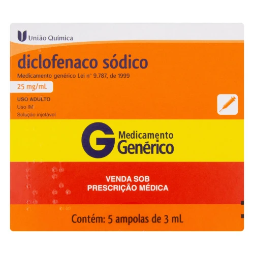 DICLOFENACO SÁDICO 25MG ML UNIÃO QUÍMICA CAIXA 5 AMPOLAS 3ML CADA