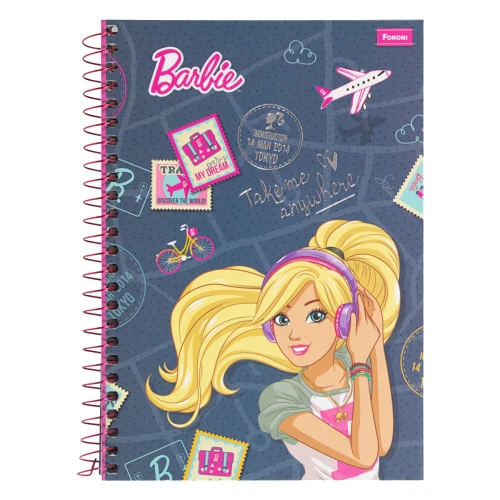 CADERNO CAPA DURA ESPIRAL BARBIE FORONI 140MM X 202MM 96 FOLHAS