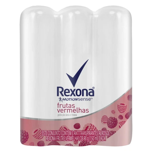 PACK ANTITRANSPIRANTE AEROSSOL FRUTAS VERMELHAS REXONA MOTIONSENSE 3 UNIDADES 150ML CADA