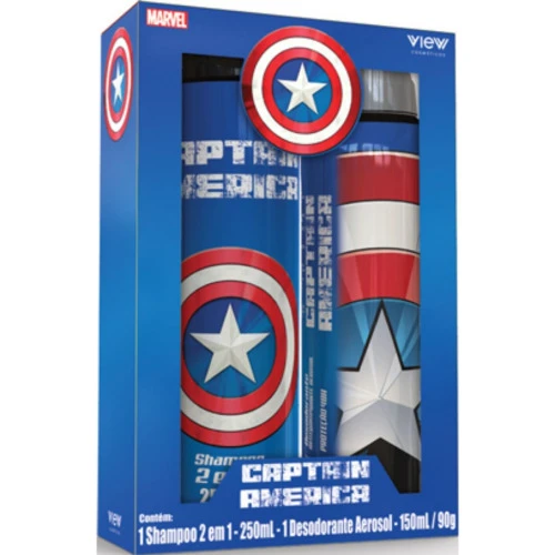 KIT COM SHAMPOO E DESODORANTE CAPITÃO AMÉRICA 250ML E 150ML