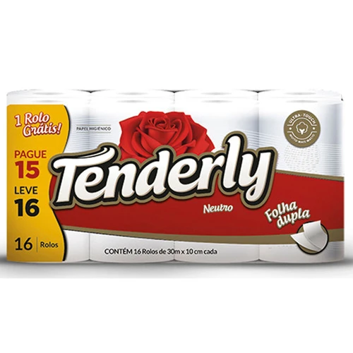 PAPEL HIGIÊNICO FOLHA DUPLA TENDERLY LEVE 16 PAGUE 15 COM 30 METROS