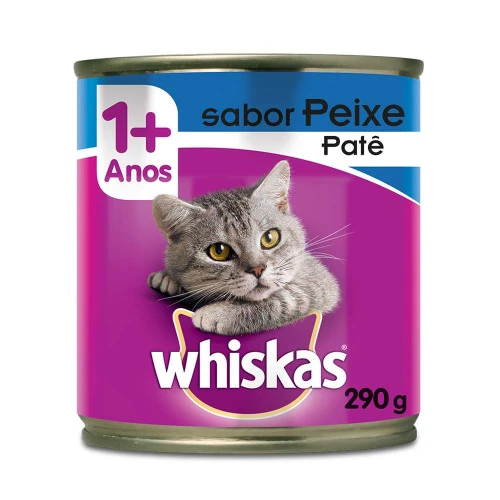 RAÇÃO ÚMIDA WHISKAS LATA PATÊ DE PEIXE PARA GATOS ADULTOS 290G