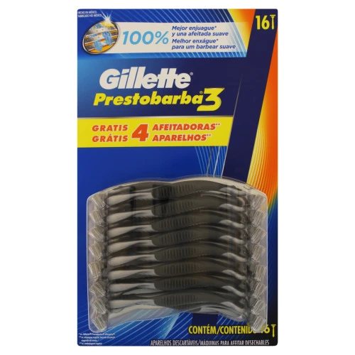 APARELHO DESCARTÁVEL PARA BARBEAR GILLETTE PRESTOBARBA3 16 UNIDADES GRÁTIS 4 APARELHOS