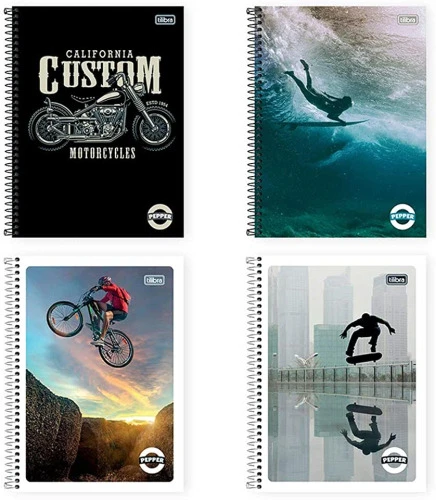 CADERNO DE 01 MATÉRIA CAPA DURA 2019 PEPPER MASCULINO 80 FOLHAS PACOTE COM 4 TILIBRA 15 364 MULTIC