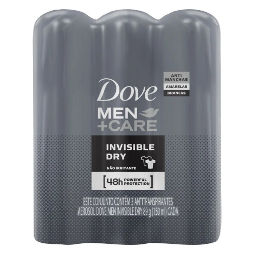 PACK ANTITRANSPIRANTE AEROSSOL INVISIBLE DRY DOVE MEN CARE 3 UNIDADES 150ML CADA