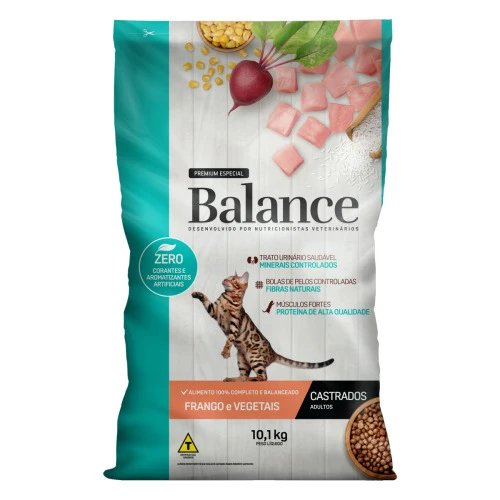 ALIMENTO PARA GATOS CASTRADOS ADULTOS FRANGO E VEGETAIS BALANCE PREMIUM ESPECIAL PACOTE 10 1KG