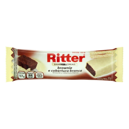 BARRA DE CEREAIS BROWNIE COBERTURA CHOCOLATE BRANCO RITTER PACOTE 20G