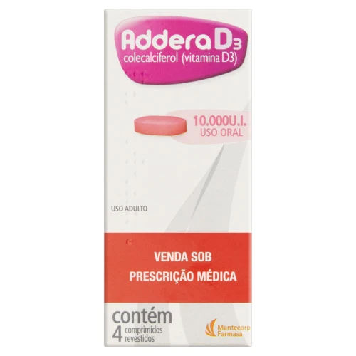 ADDERA D3 10 000UI MANTECORP FARMASA CAIXA 4 COMPRIMIDOS REVESTIDOS