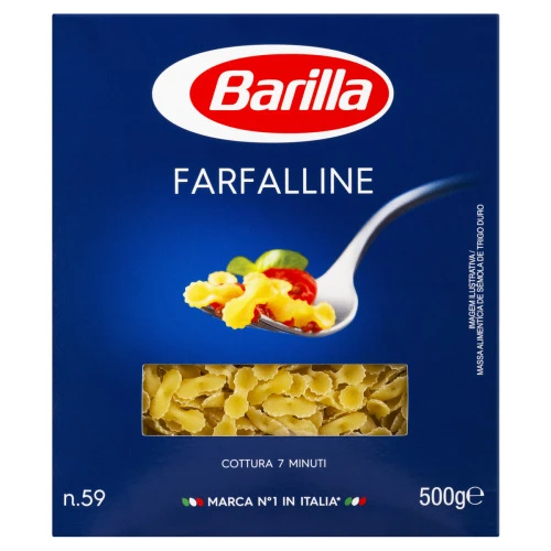 MACARRÃO DE SÊMOLA DE TRIGO GRANO DURO FARFALLINE N 59 BARILLA CAIXA 500G