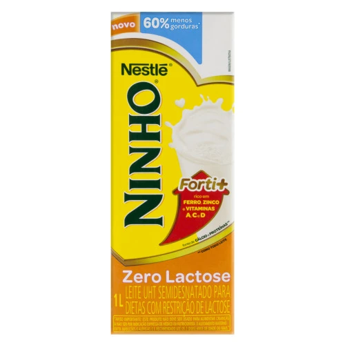 LEITE UHT SEMIDESNATADO ZERO LACTOSE NESTLÉ NINHO FORTI CAIXA 1L
