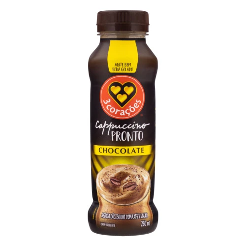 BEBIDA LÁCTEA UHT CAPPUCCINO CHOCOLATE 3 CORAÇÃES FRASCO 260ML