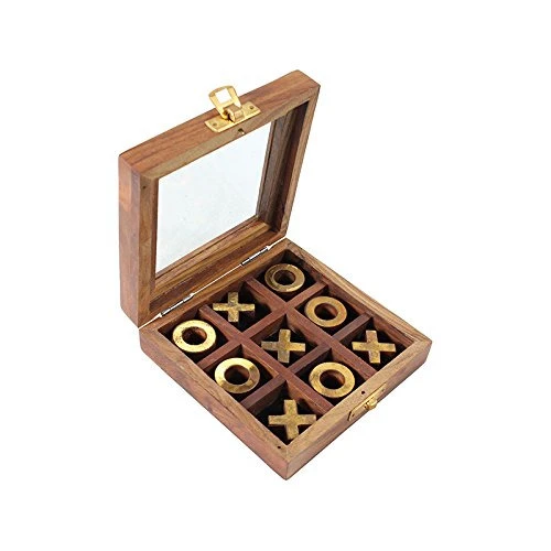 CAIXA JOGO DA VELHA MADEIRA BRONZE OLDWAY