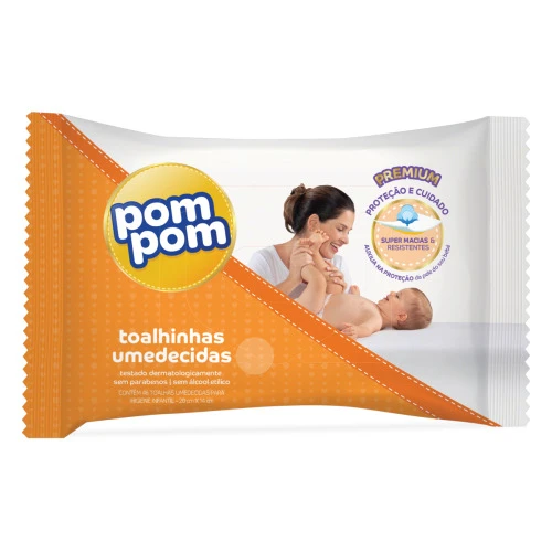 TOALHA UMEDECIDA SUPER MACIA POM POM PREMIUM PACOTE 46 UNIDADES