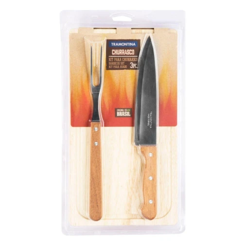 JOGO PARA CHURRASCO EM INOX COM 3 PEÇAS TRAMONTINA