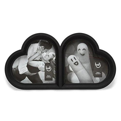 PORTA RETRATO LUDI DUPLO CORAÇÕES PRETO