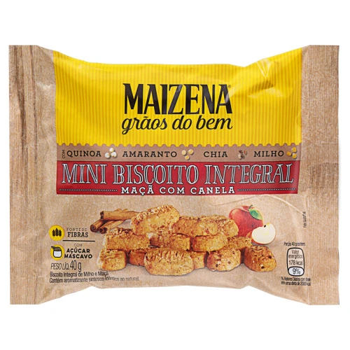 MINI BISCOITO INTEGRAL MAÇÃ COM CANELA MAIZENA GRÃOS DO BEM PACOTE 40G