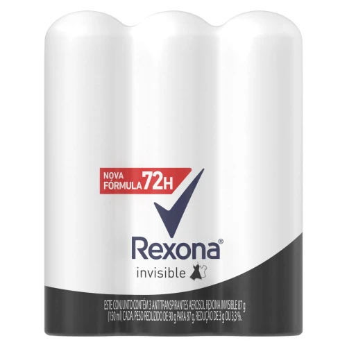 PACK ANTITRANSPIRANTE AEROSSOL INVISIBLE REXONA 3 UNIDADES 150ML CADA
