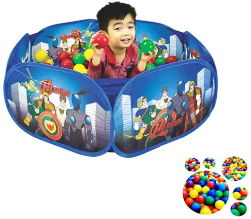 PISCINA DE BOLINHAS INFANTIL MENINOS HERÓIS COM 80 BOLINHAS COLORIDAS