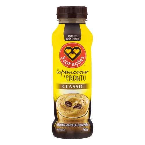 BEBIDA LÁCTEA UHT CAPPUCCINO CLASSIC 3 CORAÇÃES FRASCO 260ML