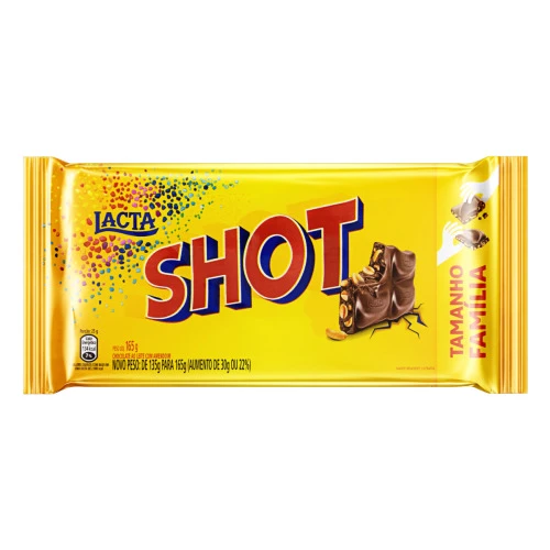 CHOCOLATE AO LEITE COM AMENDOIM LACTA SHOT PACOTE 165G TAMANHO FAMÍLIA
