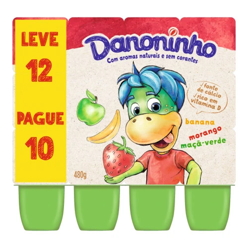 QUEIJO PETIT SUISSE BANANA MORANGO E MAÇÃ VERDE DANONINHO BANDEJA 480G LEVE 12 PAGUE 10 UNIDADES