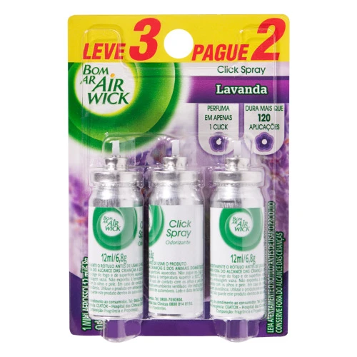 NEUTRALIZADOR DE ODORES CAMPOS DE LAVANDA CLICK SPRAY BOM AR BLISTER 12ML CADA REFIL LEVE 3 PAGUE 2