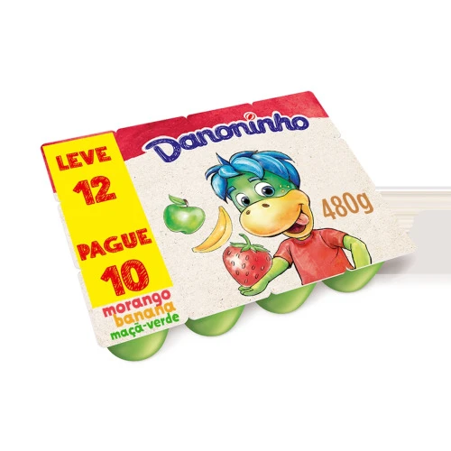 DANONINHO PETIT SUISSE MORANGO , BANANA E MAÇÃ-VERDE 480G 12 UNIDADES