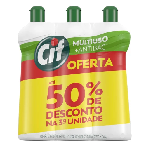 PACK DESINFETANTE MULTIUSO CIF ANTIBAC SQUEEZE 500ML CADA 3 UNIDADES GRÁTIS ATÉ 50 DE DESCONTO NA 3