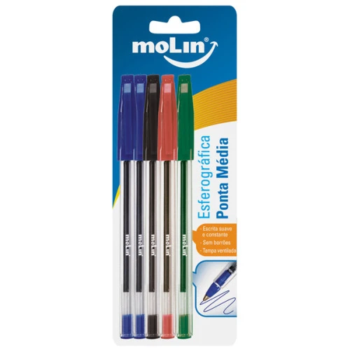 MOLIN PONTA MÉDIA ESFEROGRÁFICA 5 UNIDADES