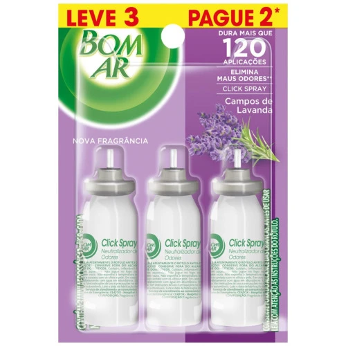BOM AR AIR WICK AROMATIZADOR CLICK SPRAY 3 REFIS CAMPOS DE LAVANDA DE 12ML (LEVE 3 PAGUE 2)