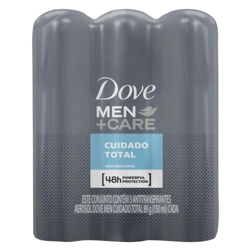 PACK ANTITRANSPIRANTE AEROSSOL CUIDADO TOTAL DOVE MEN CARE 3 UNIDADES 150ML CADA