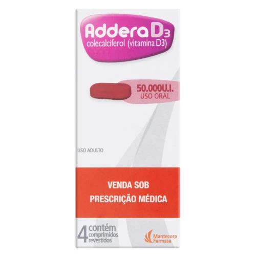 ADDERA D3 50 000UI MANTECORP FARMASA CAIXA 4 COMPRIMIDOS REVESTIDOS