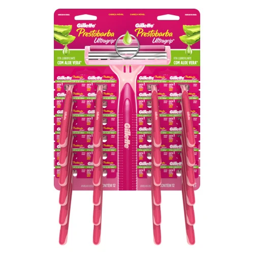 PACK APARELHO DESCARTÁVEL PARA DEPILAR CABEÇA MÓVEL GILLETTE PRESTOBARBA ULTRAGRIP 12 UNIDADES
