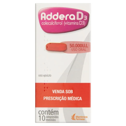 ADDERA D3 50 000UI MANTECORP FARMASA CAIXA 10 COMPRIMIDOS REVESTIDOS