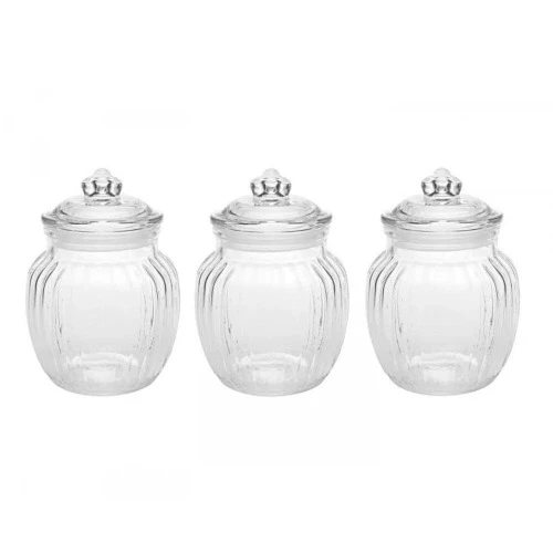 JOGO DE POTES PORTA MANTIMENTO HERMETICO DE VIDRO 3 PECAS 620ML CASA AMBIENTE 3082299