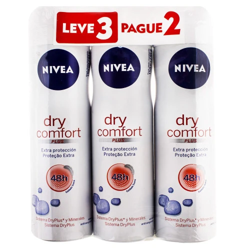 KIT DESODORANTE AEROSOL NIVEA DRY COMFORT FEMININO 3 UNIDADES