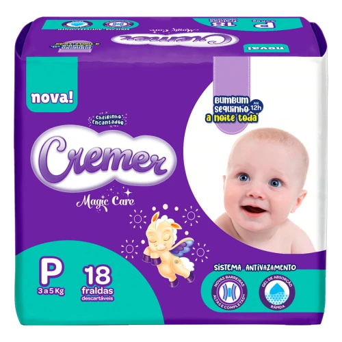 FRALDA DESCARTÁVEL INFANTIL CREMER MAGIC CARE P PACOTE 18 UNIDADES