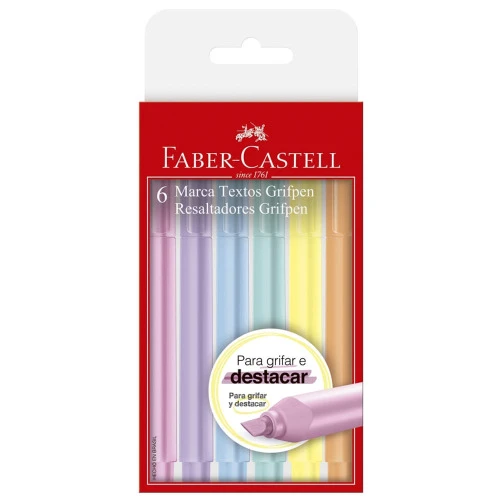 CANETA MARCA TEXTO GRIFPEN 6 CORES TONS PASTÉIS FABER CASTELL