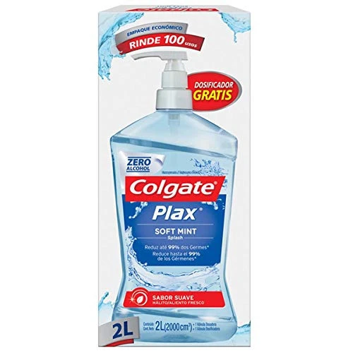 ENXAGUANTE BUCAL ZERO ÁLCOOL SOFT MINT COLGATE PLAX CAIXA 2L GRÁTIS VÁLVULA DOSADORA EMBALAGEM ECONÔ