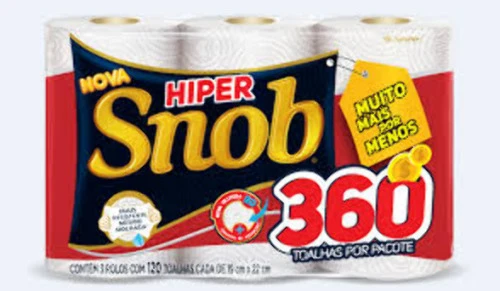 TOALHA DE PAPEL FOLHA SIMPLES SNOB HIPER 19CM X 22CM PACOTE 3 UNIDADES